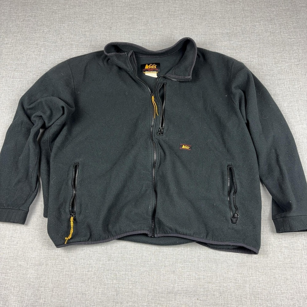 REI Polartec Fleece Jacket Mens 3XL Black Full Zip Pockets Hiking Outdoor